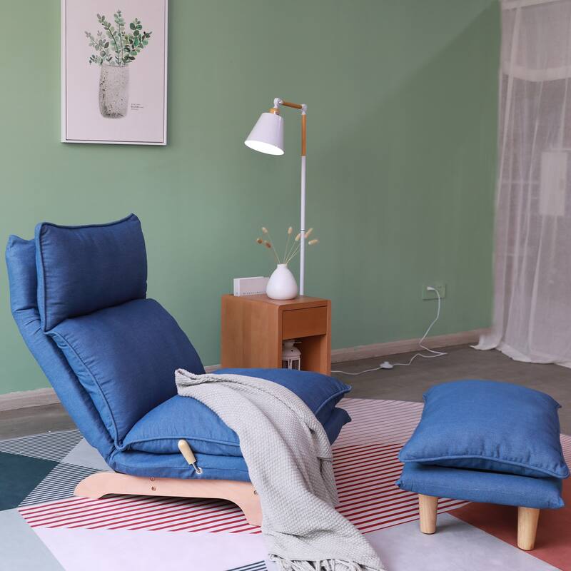 Ergonomic Foldable Reclining Chair, Lazy Sofa Chair with Ottoman for Living Room, Bedroom, and Balcony Leisure