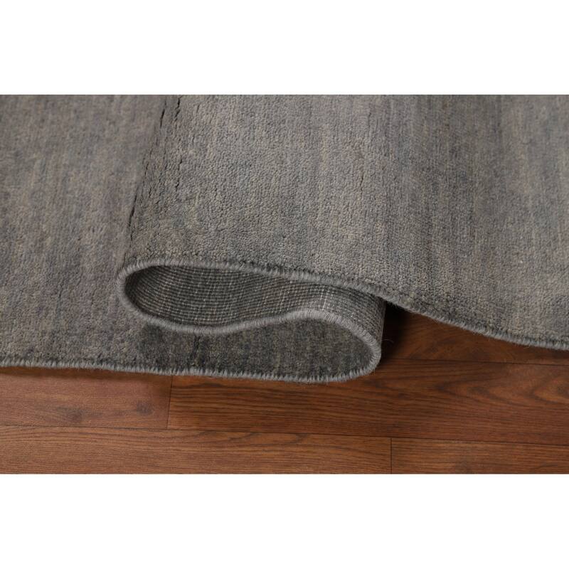 Gray Solid Gabbeh Oriental Foyer Rug Hand-Knotted Wool Carpet - 3'3"x 4'9"
