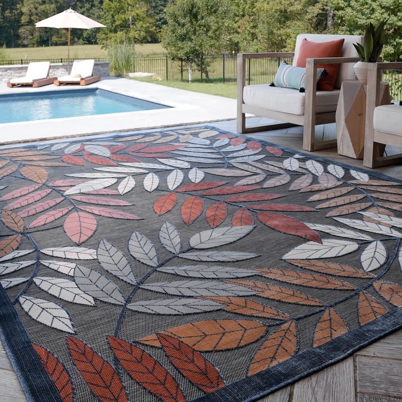 Tropicana Tropical Floral Indoor/Outdoor Area Rug - 8'5'' x 12'2'' - Black/Dark Blue
