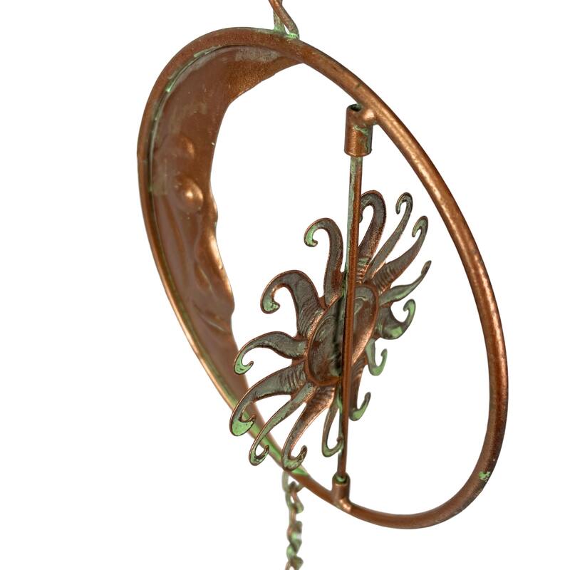 80-Inch Metal Rain Chain - 6 Celestial Crescent Moon & Suns, Bronze - 6 X 80 X 6 inches