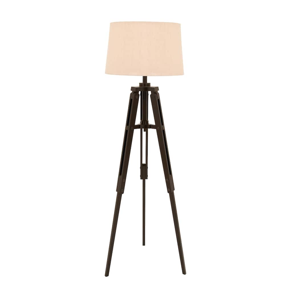 Wood Tripod Room Floor Lamp with Cream Linen Shade - Black - Roche River Decor