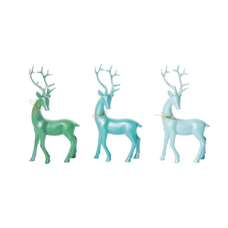 Transpac Small Resin Cool Metallic Reindeer Decor Set of 3 Christmas Home Decorations