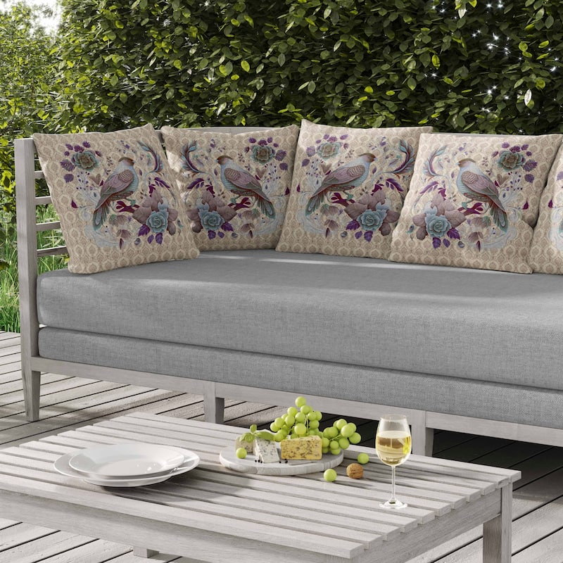 Songbird Rose Radiance Indoor/Outdoor Reversible Throw Pillow Beige and Multi