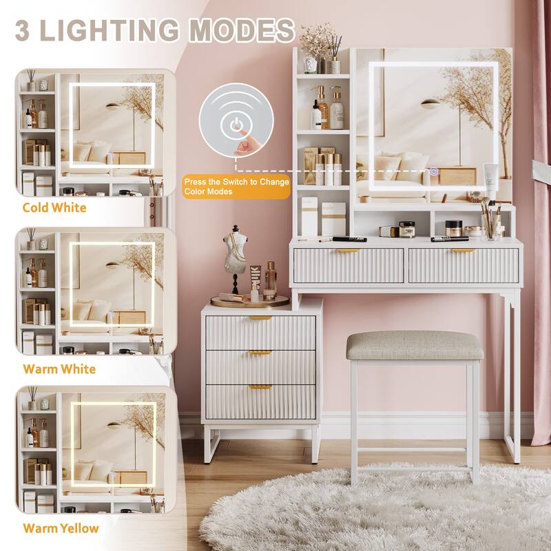 Makeup Vanity Desk with Mirror and Lights