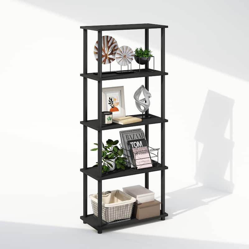57.4 in. Tall Americano/Black Wood 4-Shelf Bookcase
