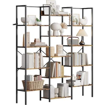 Triple Column 5-Tier Bookshelf, 14 Open Shelves Bookcase, Industrial Storage Shelf for Living Room, Home Office, or Study