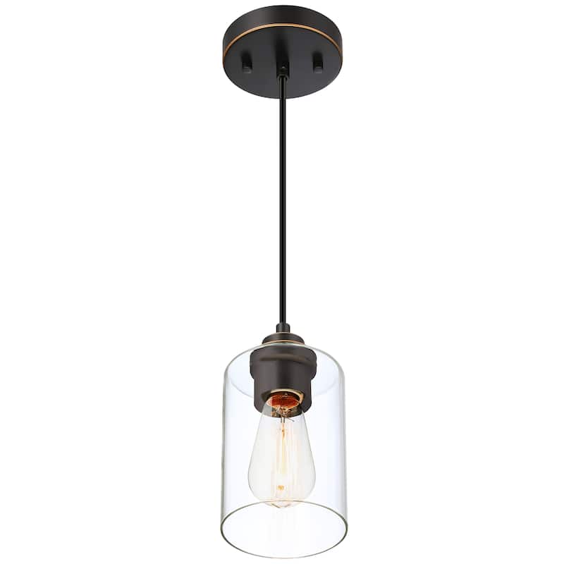 1-Light Cylinder Pendant with Clear Glass Shade - Oil Rubbed Bronze