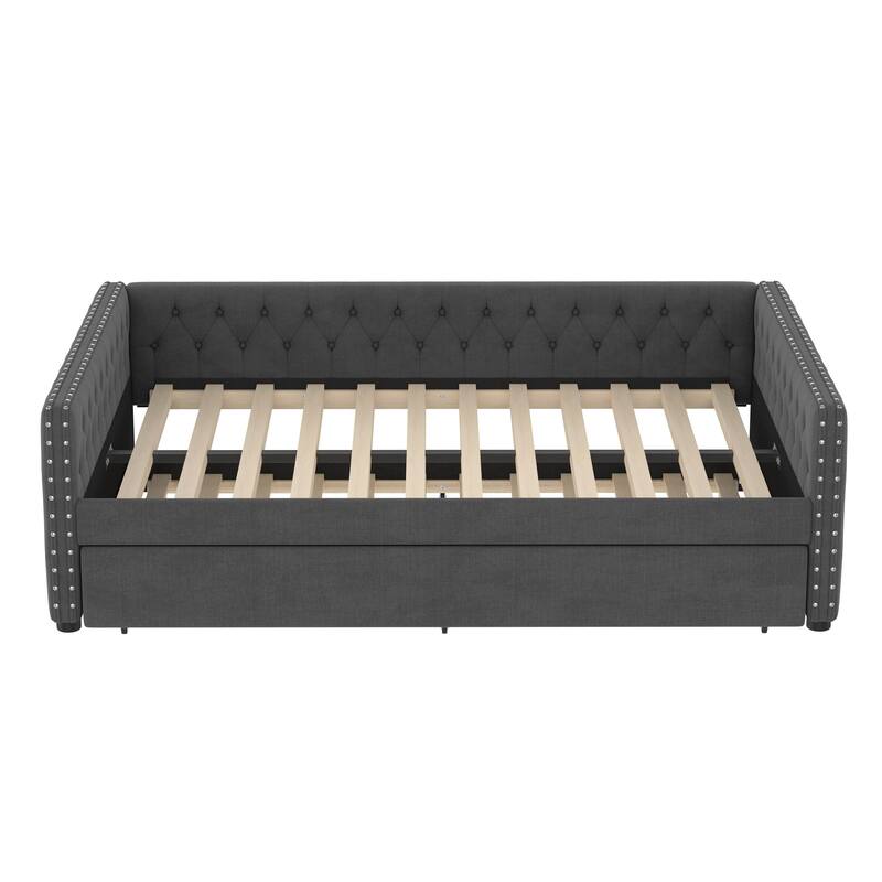 Upholstered Tufted Sofa Bed with Rollaway Bed