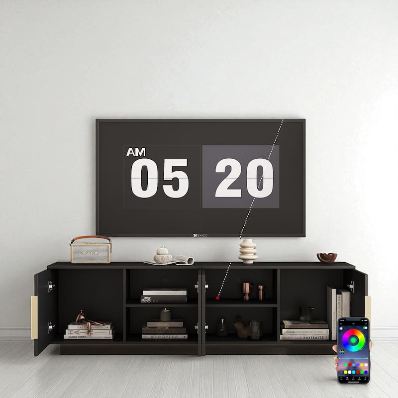 68" Modern TV Stand with 16-Color LED Lights, Entertainment Center Cabinet for 55-65 Inch TVs with Storage