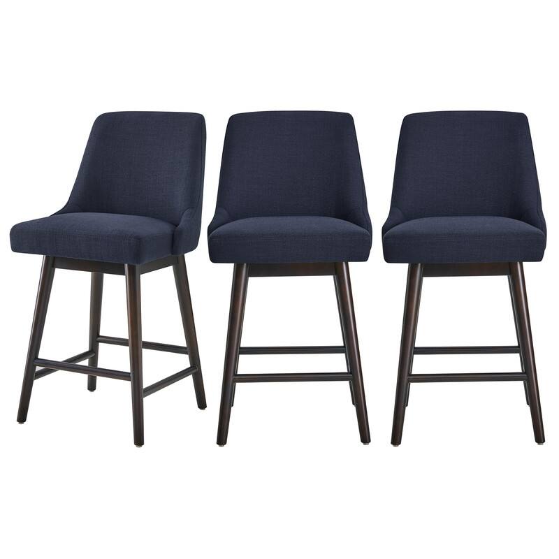 Spruce & Spring Hazel Upholstered Counter Height Swivel Barstool with Back - Set of 3 - Blue-Fabric