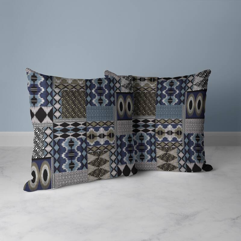 Patched Perfection Faux Suede Reversible Throw Pillow Blue and Brown