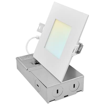 LUXRITE 4 Inch Square Canless Spotlight LED Recessed Light 5CCT Dimmable 650/800/1066 Lumens CRI 90, 8W/10W/13W ETL