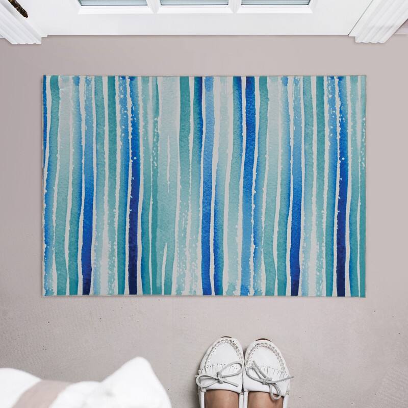 Janna Machine Washable Watercolor Ivory and Blue Area Rug
