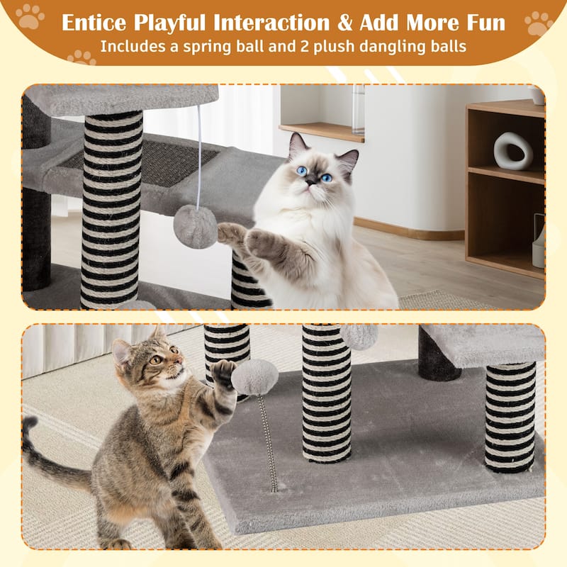 Gymax 2-in-1 Cat Tree Tower Pet Steps w/ Scratching Posts Hanging Toy