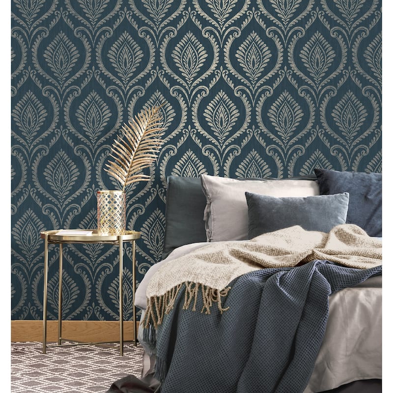 Fine Decor Estelle Navy Damask Wallpaper