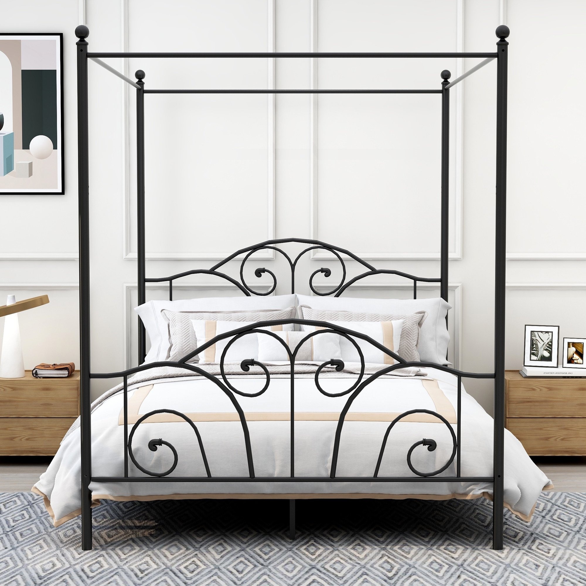 Aufank Vintage Metal Canopy Bed Frame - European Style