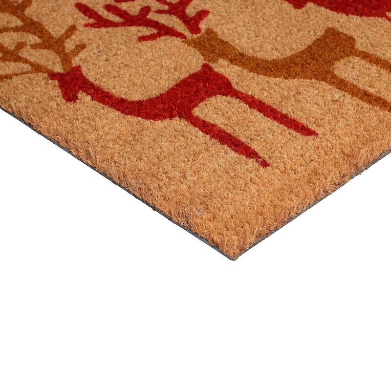 HomeRoots 17" X 29" Brown Red And Black Christmas Deer Outdoor Coir Door Mat - 17.00' X '29.00