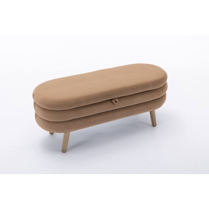 Velvet Fabric Storage Bench Bedroom Bench With Wood Legs For Living Room Bedroom Indoor