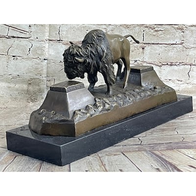 Large American Buffalo Bison Bronze Sculpture By Russell Hotcast Figure Decor
