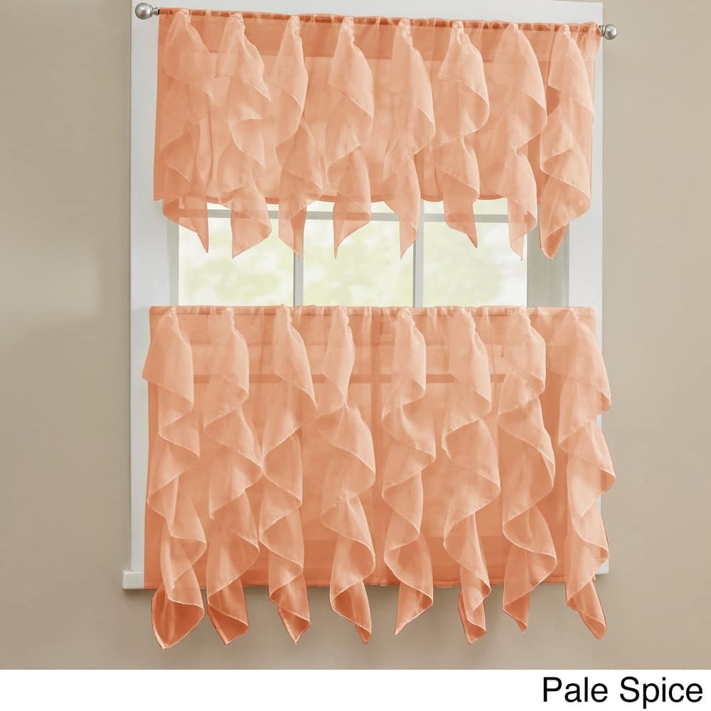 Sweet Home Collection Sheer Voile Vertical Ruffle Window Kitchen Curtains - Tier & Valance