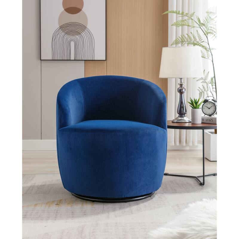 Blue Velvet 25.6" Swivel Barrel Chair with Black Coating