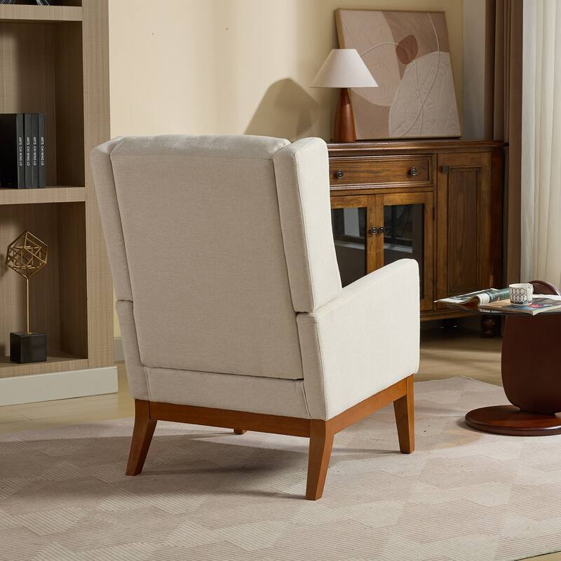 Modern Accent Wingback Chair,Polyester Blend High Back Reading Chair ,Upholstered Armchair Club Chair,Single Sofa with Wood Legs