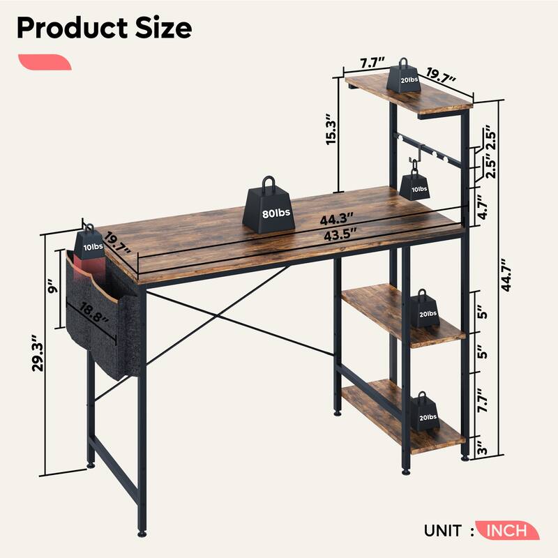 Computer Desk Home Office Desk with LED & Adjustable Shelves