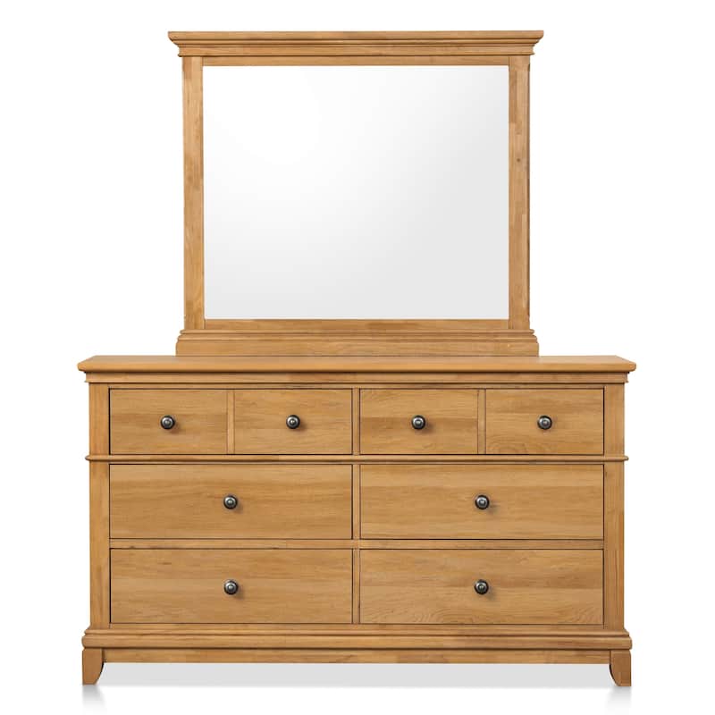 Furniture of America Wellington Farmhouse Natural Oak Wood 6-Drawer 2-Piece Dresser and Mirror Set