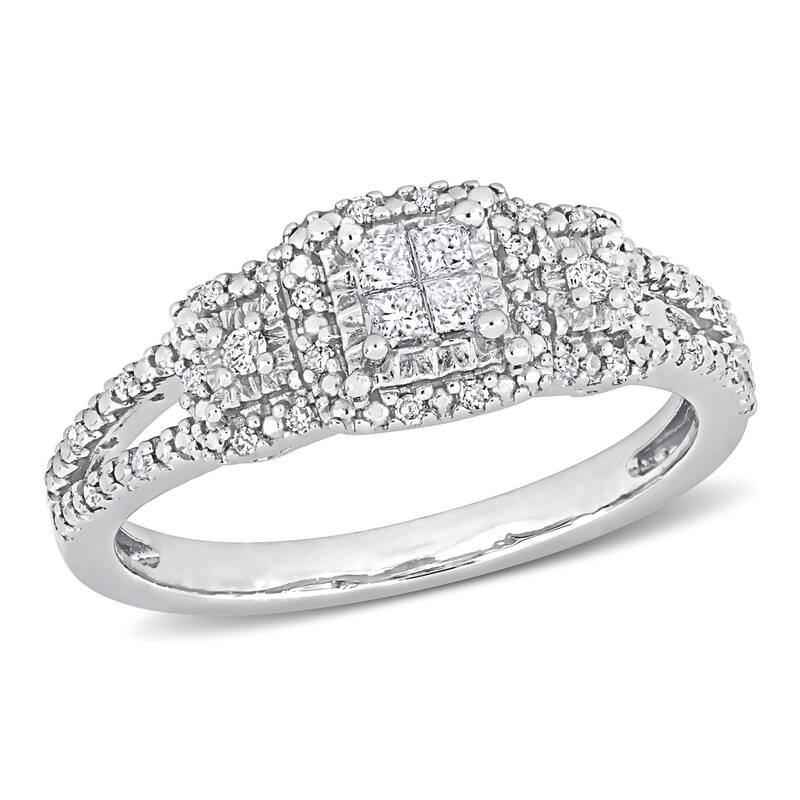 Miadora 1/6ct TDW Princess and Round Diamond Split Shank Ring in Sterling Silver