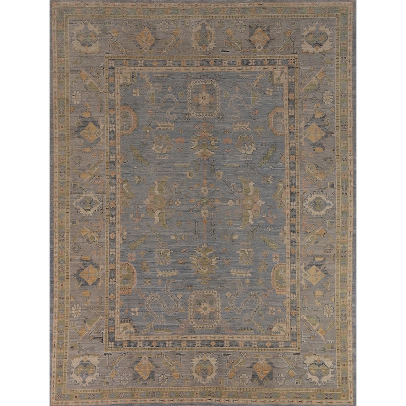 Light Blue Oushak Vegetable Dye Turkish Area Rug Handmade Wool Carpet - 8'5"x 9'11"