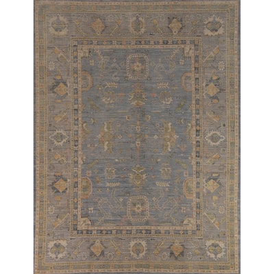Light Blue Oushak Vegetable Dye Turkish Area Rug Handmade Wool Carpet - 8'5"x 9'11"