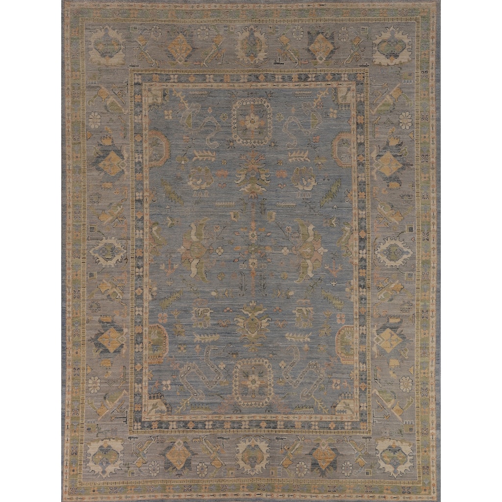 Light Blue Oushak Vegetable Dye Turkish Area Rug Handmade Wool Carpet - 8'5"x 9'11"