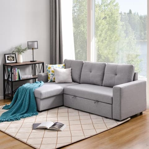 Reversible Pull out Sleeper L-Shaped Sectional Storage Sofa Bed
