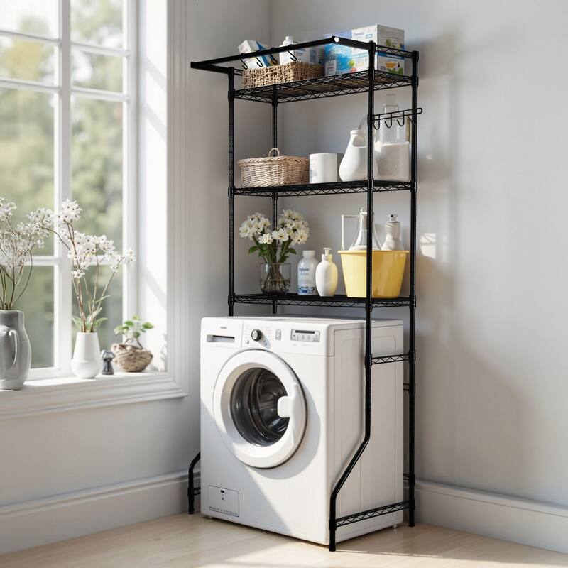 Adjustable Laundry Room Storage Shelf Over Washer and Dryer Sturdy Carbon Steel Organizer Rack