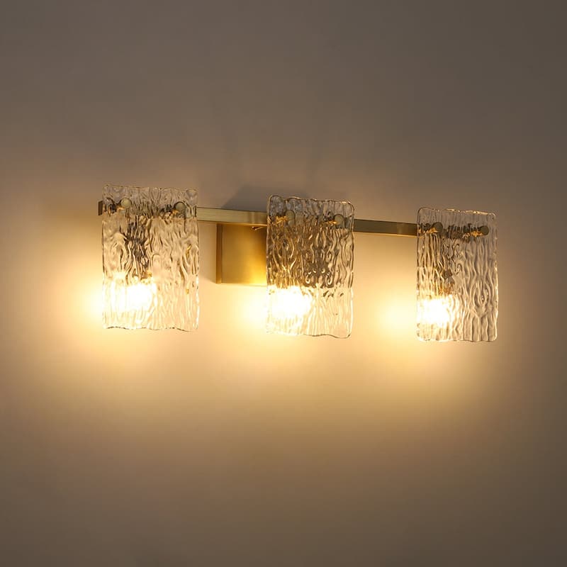 Modern 3-Light Rippled Glass Linear Bathroom Vanity Wall Lamp