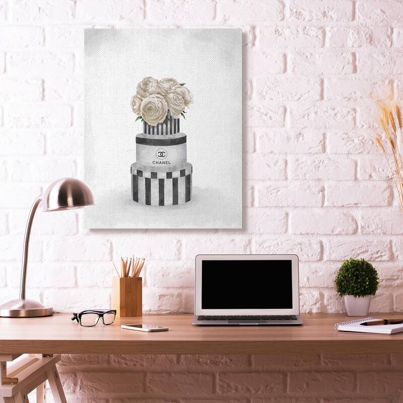 Stupell Fashion Flower Box Stack Neutral Grey Painting Canvas Wall Art, Proudly Made in USA - 36 x 48