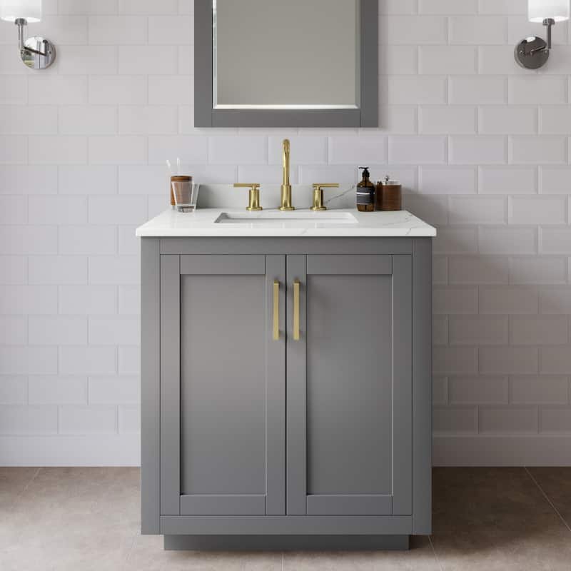Wyndham Collection WCF292930S-QTZ-US3MXX Miranda 30" Free Standing - Dark Gray / Giotto Quartz Top / Brushed Gold