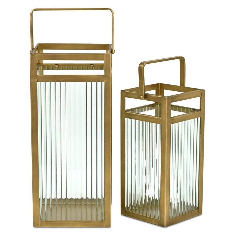 Drusilla Set of 2 Fluted Glass Lanterns - 16" and 12.25" - N/A