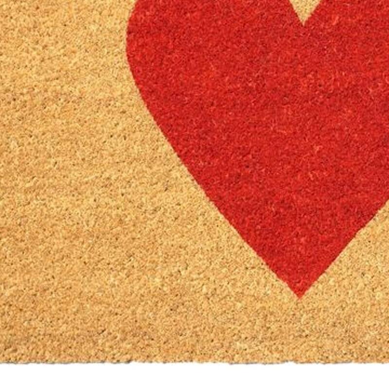 HomeRoots 36" X 72" Brown And Red Heart Outdoor Coir Door Mat - 36.00' X '72.00