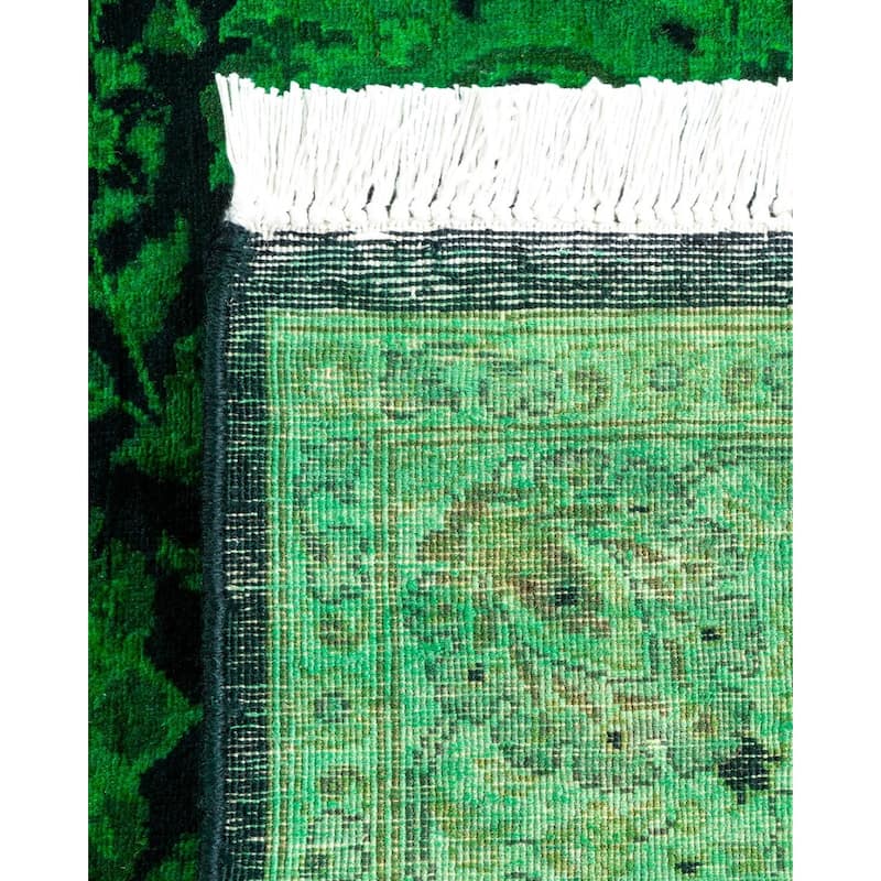 Overton Hand Knotted Wool Vintage Inspired Modern Contemporary Overdyed Green Runner Rug - 3' 0" x 8' 1"