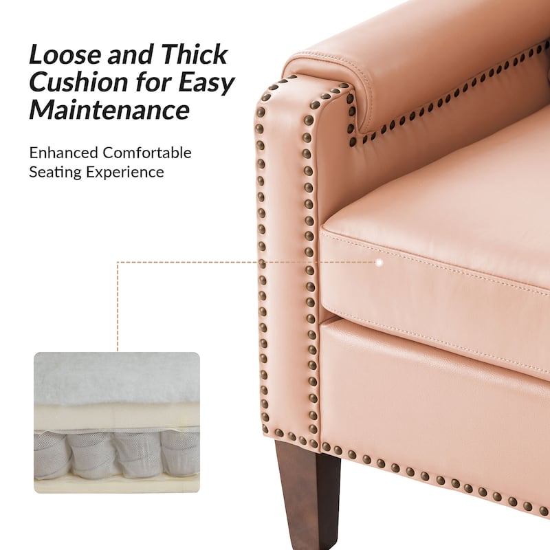 Kunz Transitional Genuine Leather Accent Chair with Removable Cushion and Nailhead Trims Set of 2 by HULALA HOME