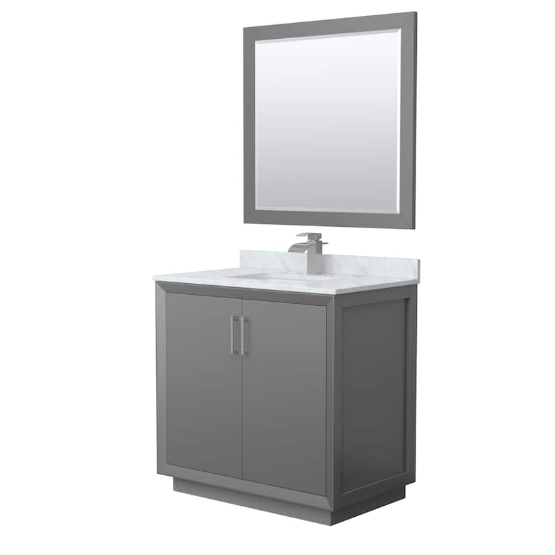 Strada 36-Inch Single Vanity Set, Carrara Marble Top, 34-Inch Mirror
