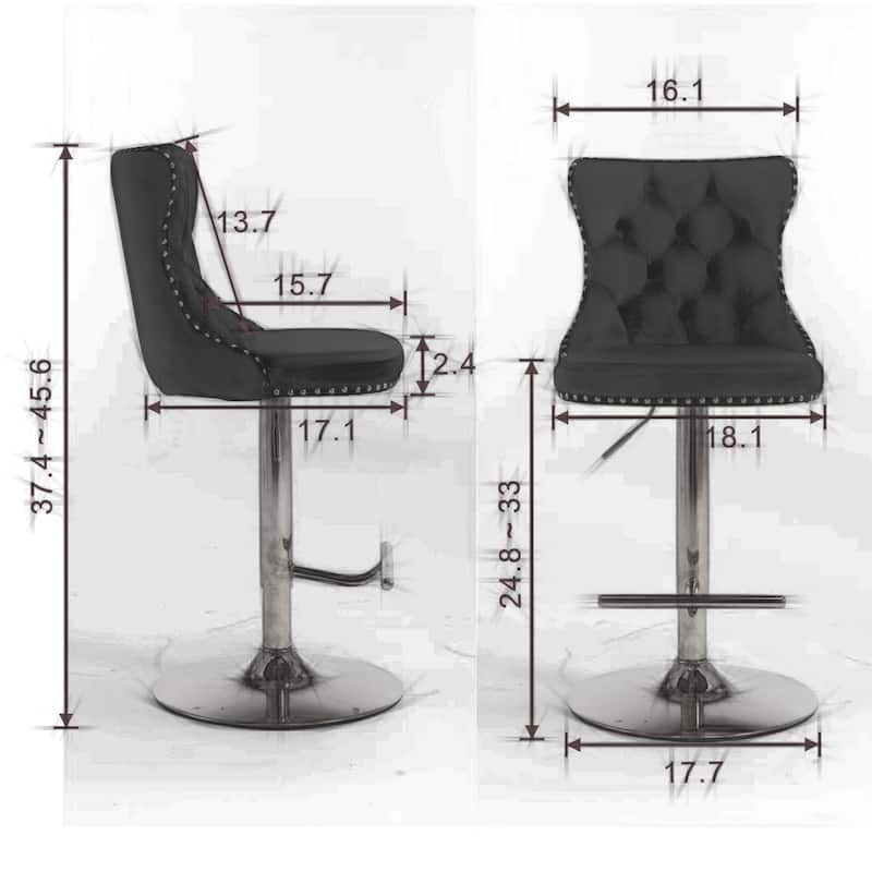 Barstools Adjusatble Seat Height, Modern Upholstered Chrome base Bar Stools with Backs Tufted for Home Pub and（Set of 2）