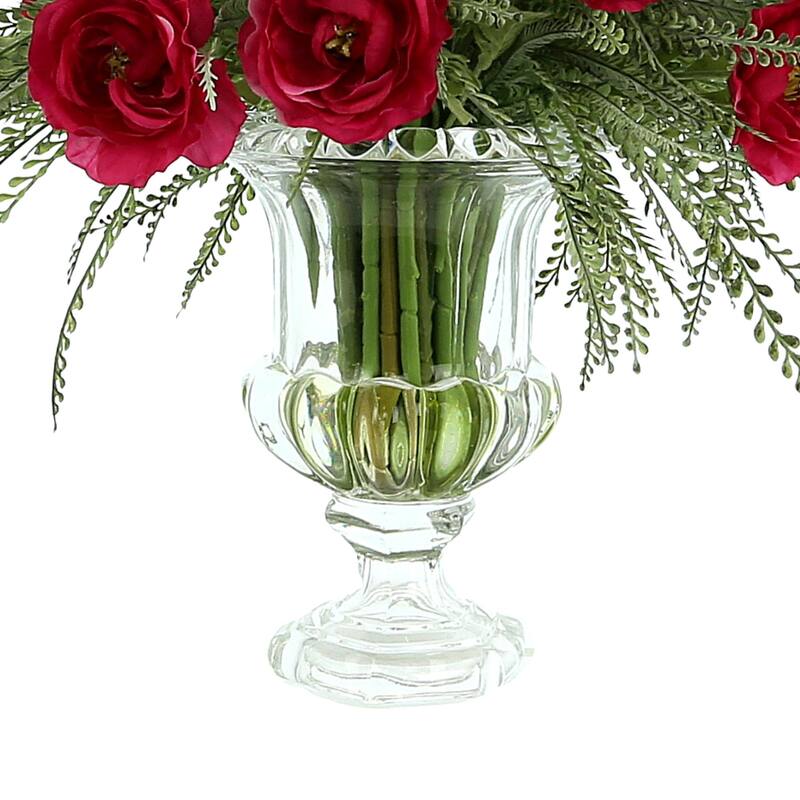 Ranunculus Floral Arrangement in Glass Pedestal Vase - Dark Pink