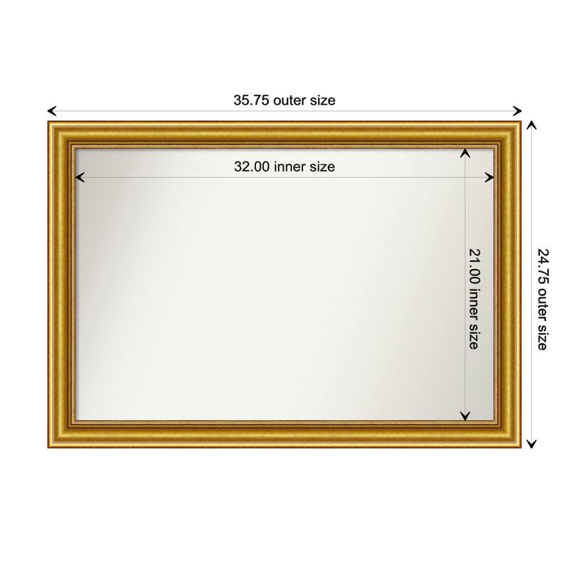Townhouse Gold Framed Non-Beveled Custom Wall Mirror, Bathroom Vanity Mirror - Outer Size: 35.75 x 24.75