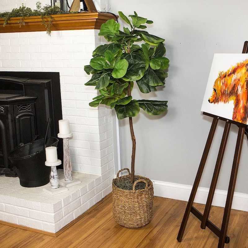 5-foot Artificial Fig Tree in Handled Basket
