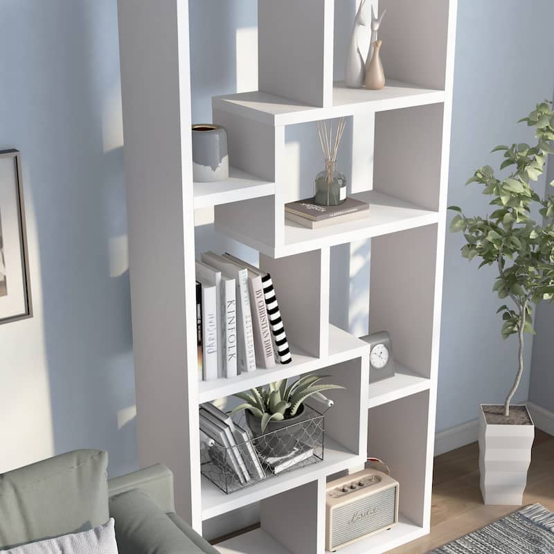 Geometric Contemporary 8-Shelf Display Bookcase by Furniture of America