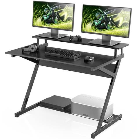 FITUEYES Computer Desk with Monitor Stand Gaming Table with Hutch
