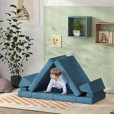 12-Piece Soft Foam Building Block Set for Toddlers Ages 18+ Months Creative Play Teddy Velvet Blue - 59.1" L x 26" W x 17.3" H