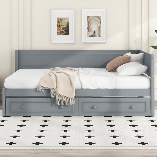 slide 2 of 6, Twin Size L-Shaped Corduroy Daybed,Upholstered Bed Frame with 2 Storage Drawers,Pink Pink